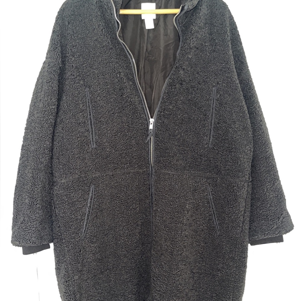 H&M Black Teddy Jacket Oversized Zip-Up